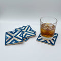 Wood Coaster Inlaid with Mother of Pearl - Chevron Blue - (Set of 4)