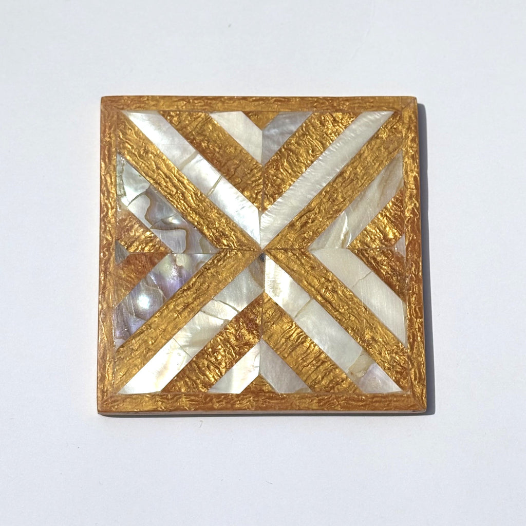 Wood Coaster Inlaid with Mother of Pearl - Chevron Gold - (Set of 4)