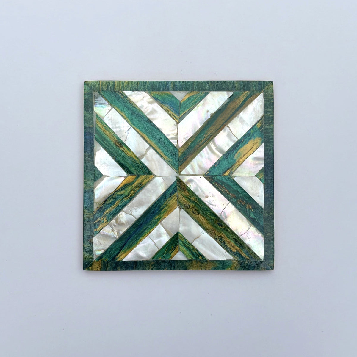 Wood Coaster Inlaid with Mother of Pearl - Chevron Green - (Set of 4)