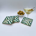 Wood Coaster Inlaid with Mother of Pearl - Chevron Green - (Set of 4)