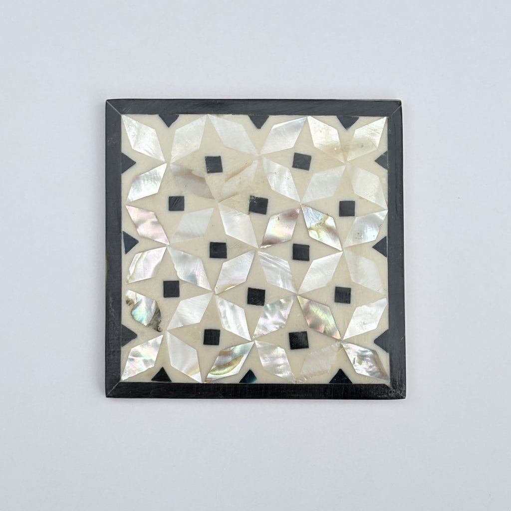Wood Coaster Inlaid with Mother of Pearl - Kaleidoscope Black - (Set of 4)