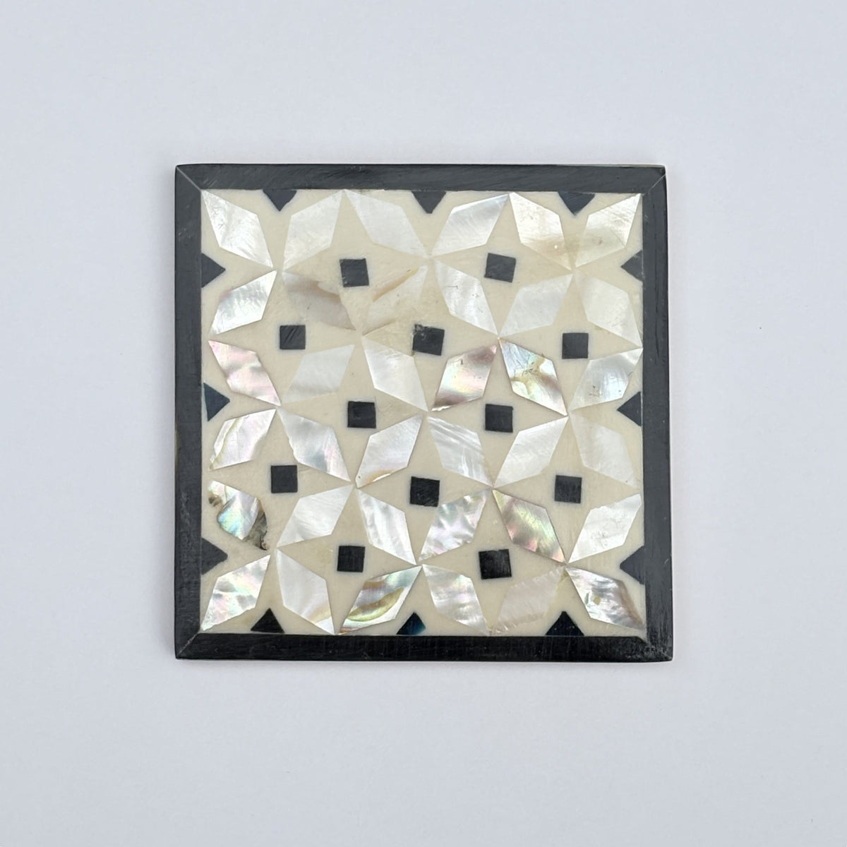 Wood Coaster Inlaid with Mother of Pearl - Kaleidoscope Black - (Set of 4)