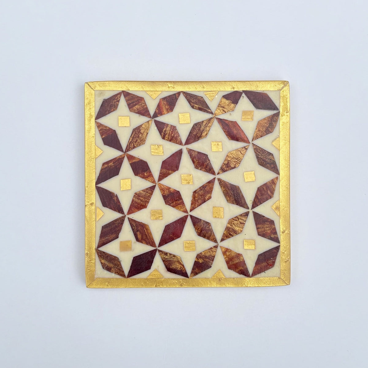 Wood Coaster Inlaid with Mother of Pearl - Kaleidoscope Brown & Gold - (Set of 4)