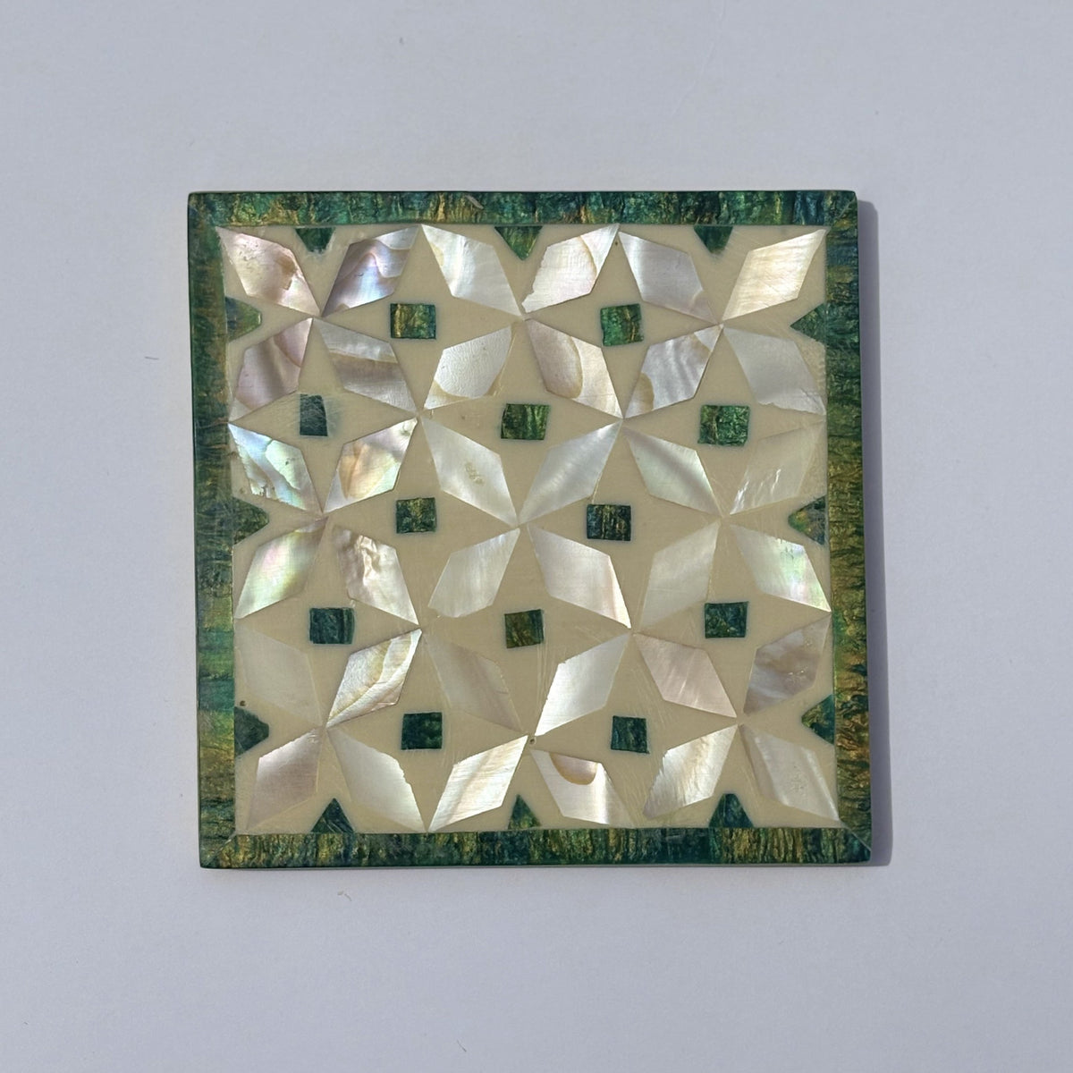 Wood Coaster Inlaid with Mother of Pearl - Kaleidoscope Green - (Set of 4)